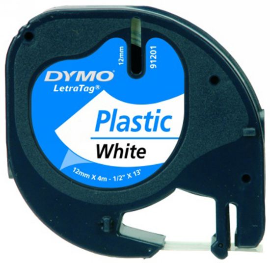 Picture of DYMO TAPE BLK/WHT 12MM X 4M PLAST 91201