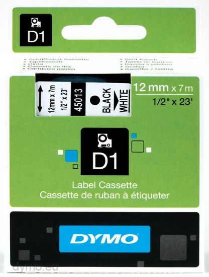 Picture of DYMO TAPE BLK/WHITE 12MM X 7M 45013