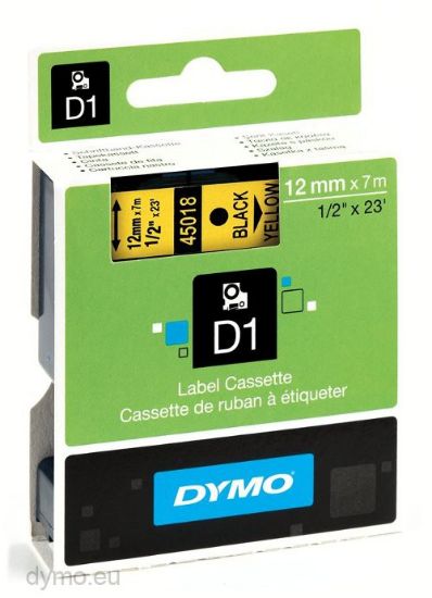 Picture of DYMO TAPE BLK/YELLOW 12MM X 7M 45018