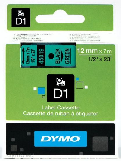 Picture of DYMO TAPE BLK/GREEN 12MM X 7M 45019