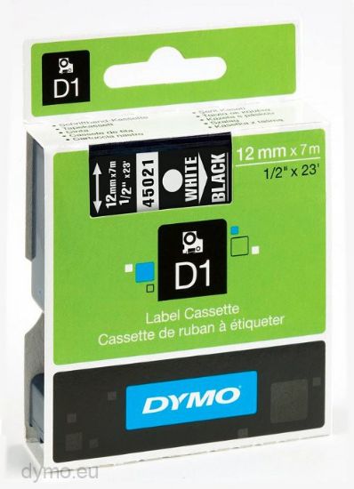 Picture of DYMO TAPE WHITE/BLK 12MM X 7M 45021