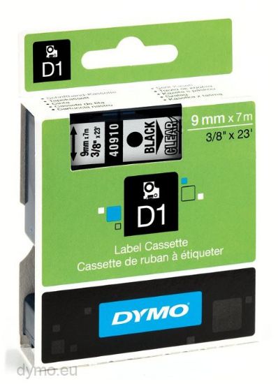 Picture of DYMO TAPE BLACK/CLEAR 9MM X 7M 40910