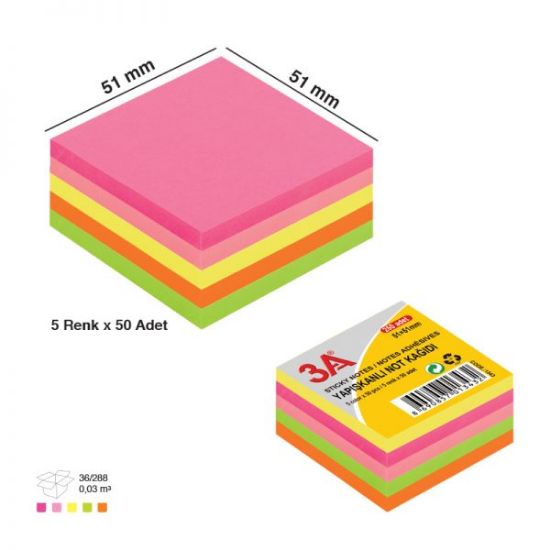 Picture of STICKY NOTES 50X50 NEON 250SHTS 3A 1343