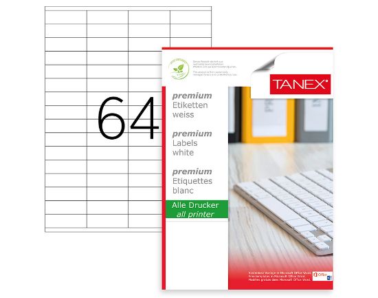 Picture of STICKERS WHITE 52.5X18MM 64/A4 100PCS
