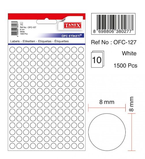 Picture of ROUND STICKERS 8MM WHITE X1500