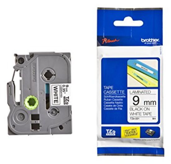 Picture of BROTHER TAPE BLACK ON WHITE TZE221 9MM