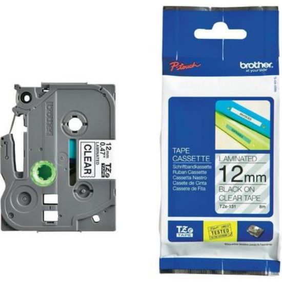 Picture of BROTHER TAPE BLACK ON CLEAR TZE131 12MM