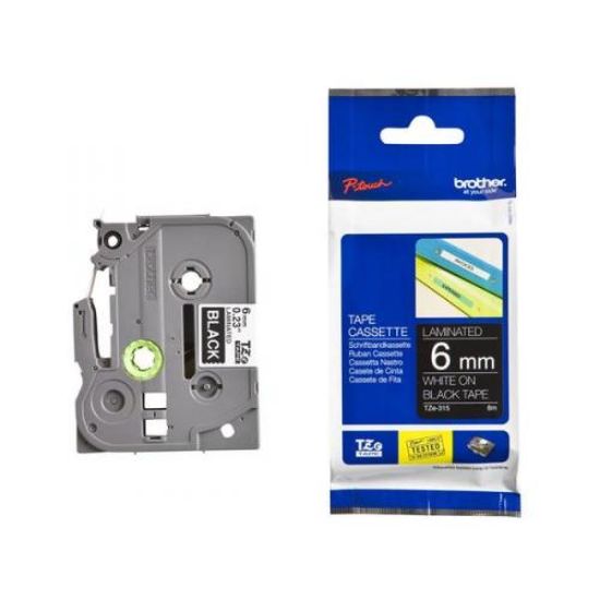 Picture of BROTHER TAPE WHITE ON BLACK TZE315 6MM