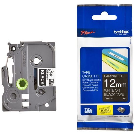 Picture of BROTHER TAPE WHITE ON BLACK TZE335 12MM