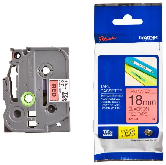 Picture of BROTHER TAPE BLACK ON RED TZE441 18MM