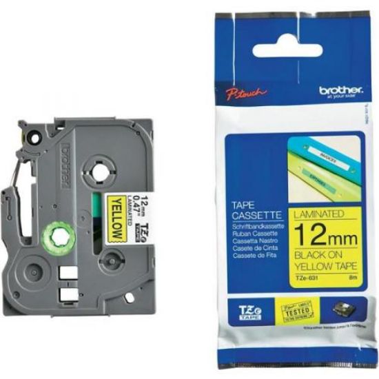 Picture of BROTHER TAPE BLACK ON YELLOW TZE631 12MM