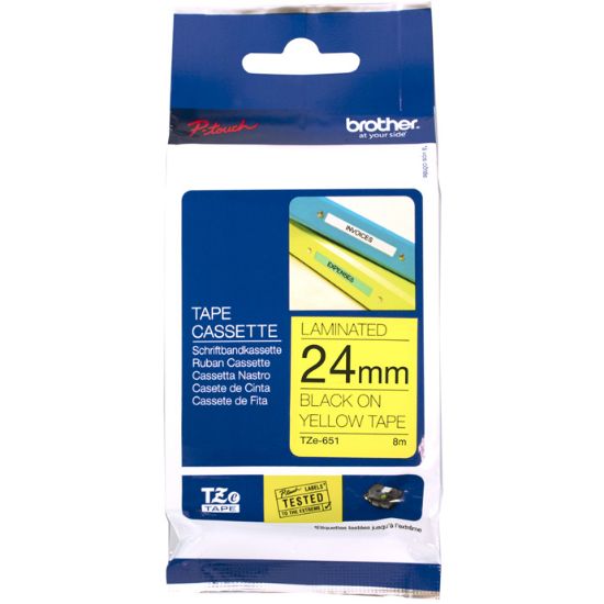 Picture of BROTHER TAPE BLACK ON YELLOW TZE651 24MM