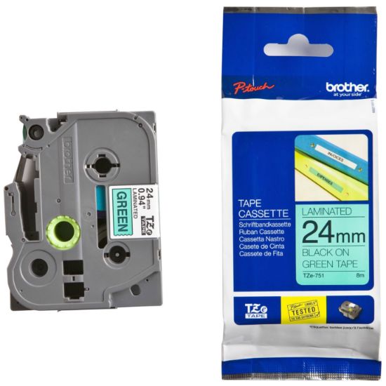 Picture of BROTHER TAPE BLACK ON GREEN TZE751 24MM