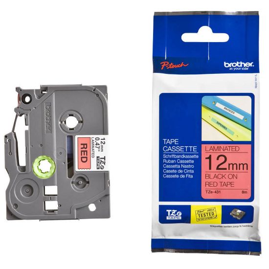 Picture of BROTHER TAPE BLACK ON RED TZE431 12MM