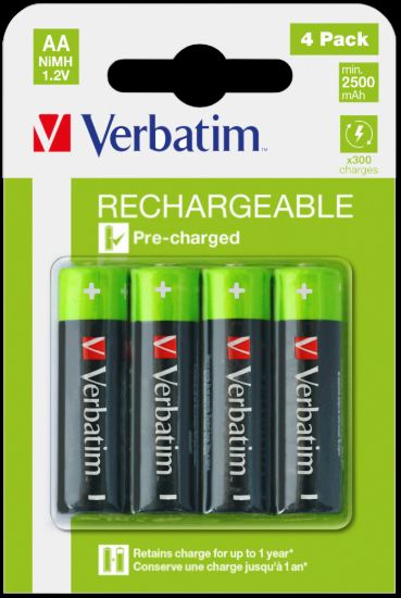 Picture of BATTERIES AA X4 RECHARGEABLE VERBATIM