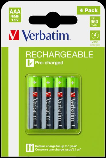 Picture of BATTERIES AAA X4 RECHARGEABLE VERBATIM